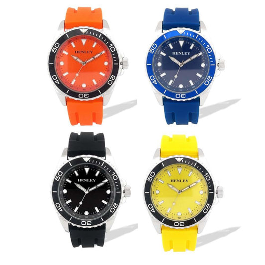 Henley Mens Monotone Silicon Sports Watch - Yellow/Orange/Blue/Black