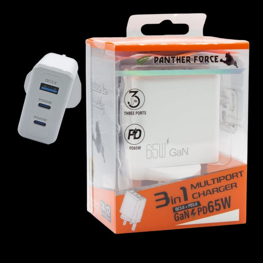 Panther Force 65W Plug with 2* C Port / 1* USB-A Port - Fast Charging