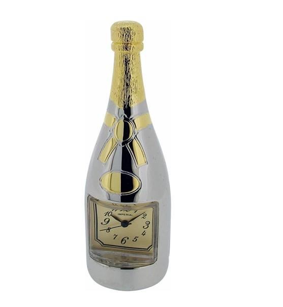 Miniature Clock Two tone Plated Champagne Bottle clock Solid Brass IMP1031- CLEARANCE NEEDS RE-BATTERY