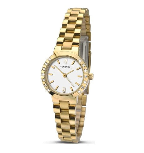 Sekonda Ladies Round Bling White Dial With Goldtone Bracelet Watch 2352