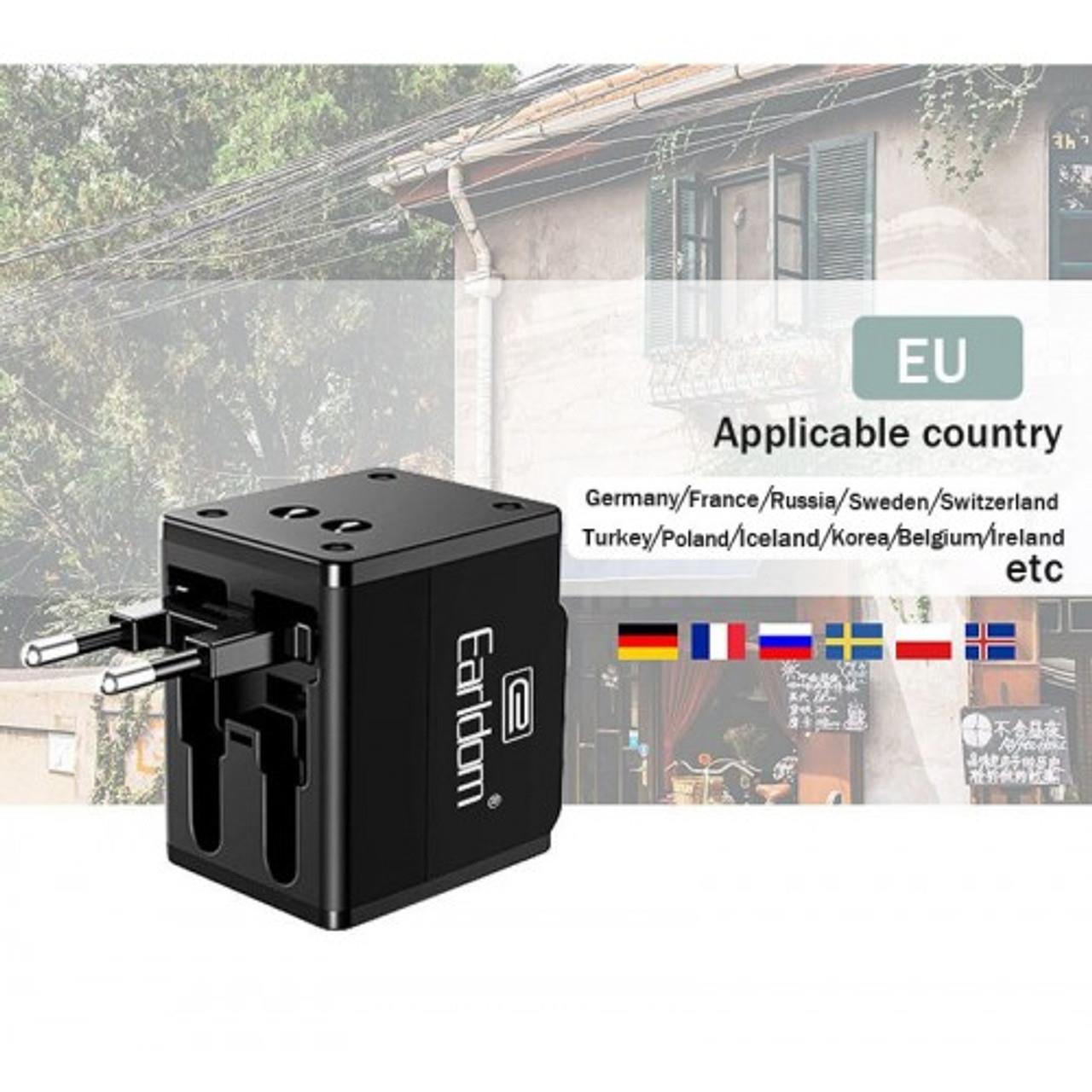Earldom Universal Travel Adapter With Dual Usb Charging Ports