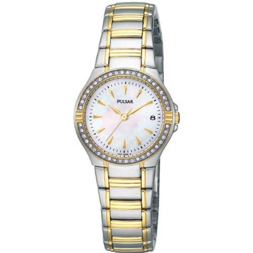 Pulsar Ladies Bling Dated Mother of Pearl Dial 2 Tone Bracelet Watch PH7080X1 NEEDS RE-BATTERY