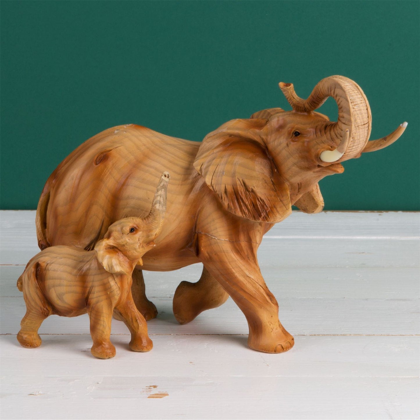 Naturecraft Wood Effect Resin Figurine - Elephant & Calf