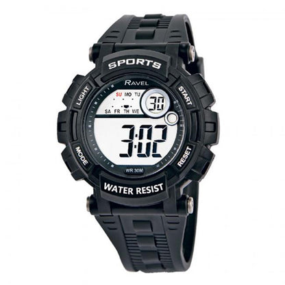 Ravel Mens 3ATM Digital Sports Black PU Rubber Strap Watch RDG.14 Available Multiple Colour