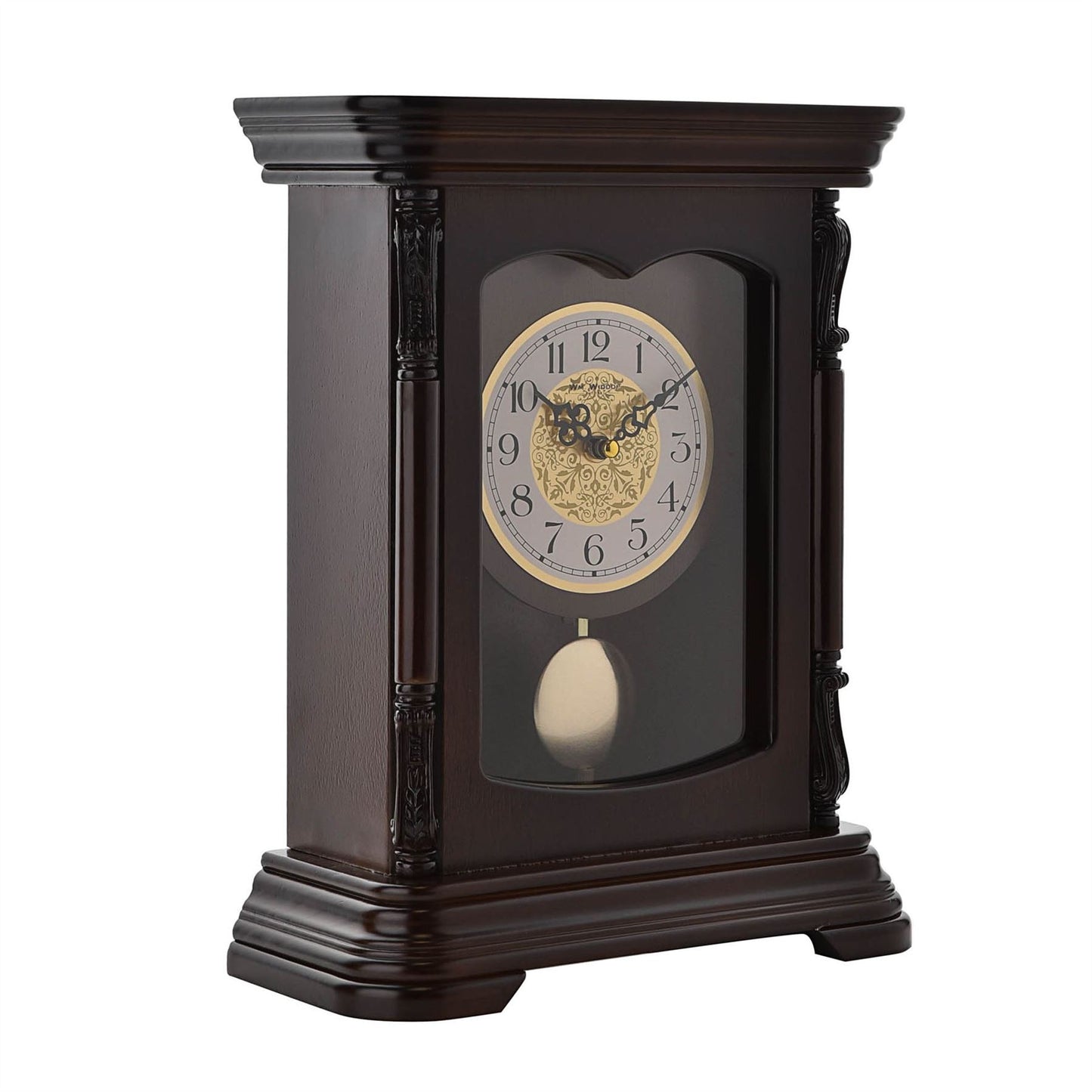 Wm. Widdop Wooden Mantel Clock with Pendulum Arabic Numerals