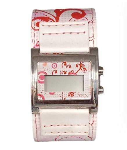 Ladies Digital White & Pink Design Leather strap Watch - CLEARANCE NEEDS RE-BATTERY