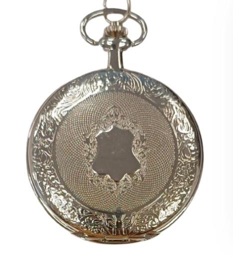 Jakob Strauss Classic Silver Tone & 12 Inch Brass Chain Pocket Watch - CLEARANCE NEEDS RE-BATTERY