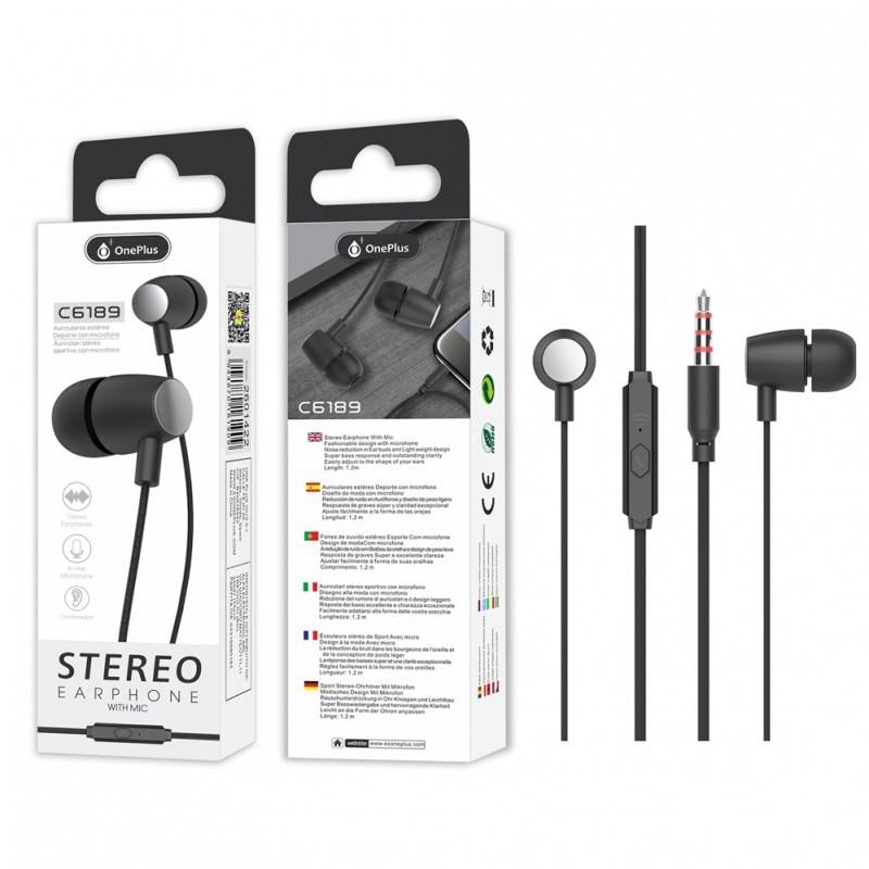 C6189 Earphones with Mic S.Basic Kirlio, with Multifunction Button, 1.2m cable, Black