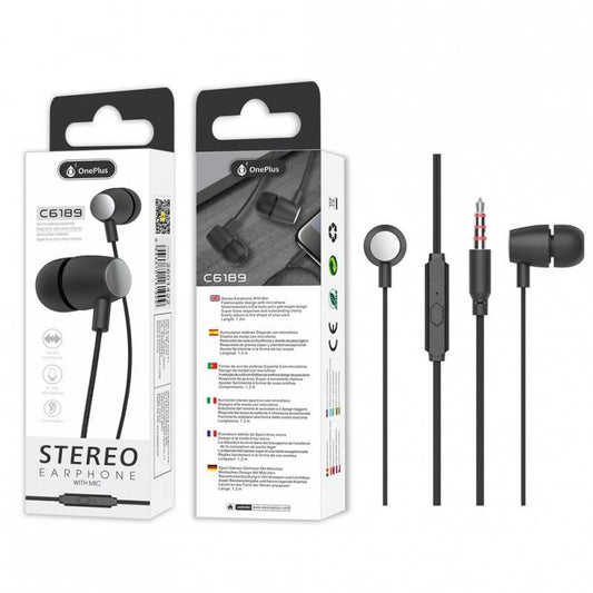 C6189 Earphones with Mic S.Basic Kirlio, with Multifunction Button, 1.2m cable, Black