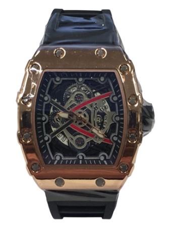 New Rubber Gents Black Screw Fashion Quartz Movement Dated Skeleton Clear Dial Rubber Strap Watch Available Multi Colour NY London