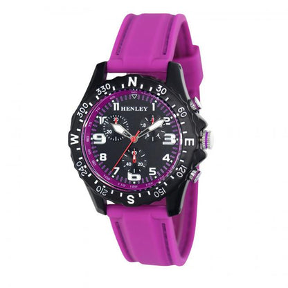 Henley Ladies Fashion Round Matt black sports dial Silicone Strap Watch H06182 Available Multiple Colour