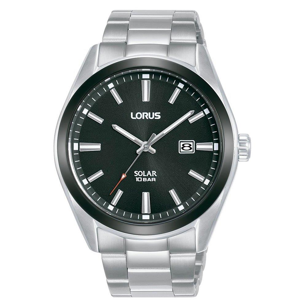 Lorus Mens Solar Powered Black Dated Dial Stainless Steel Bracelet Watch RX335AX9