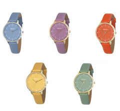 Henley Ladies Minimalistic Polished Round silver tone case Leather Strap Watch H06184 Available Multiple Colour