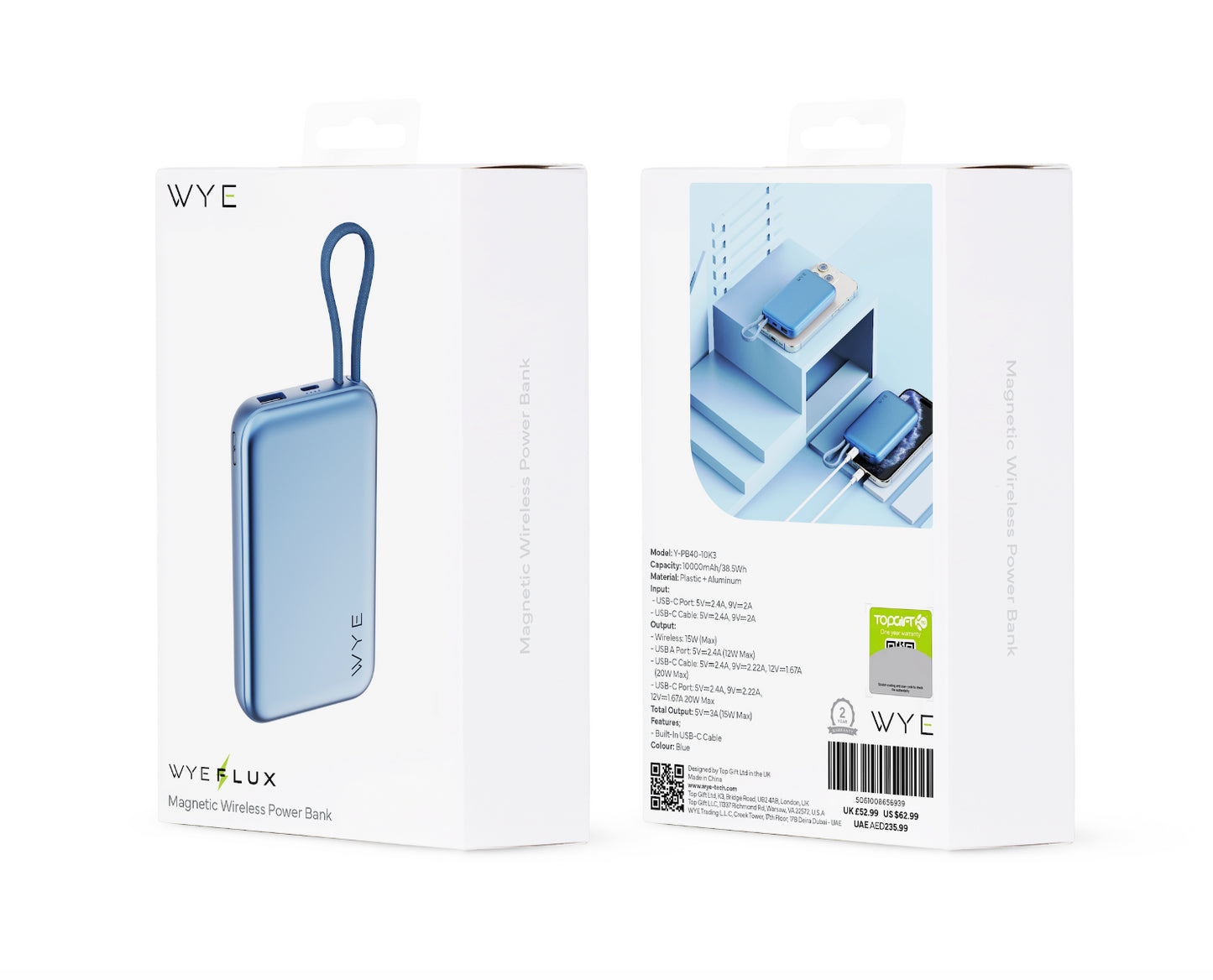 WYEFLUX Magnetic Wireless Power Bank - Blue