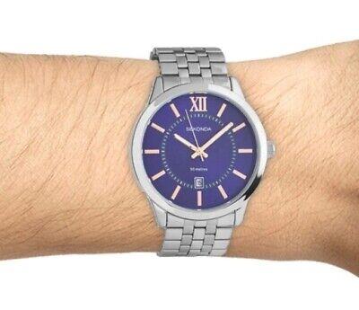 Sekonda Mens Dated Round Blue Dial Stainless Steel Bracelet Watch 1197