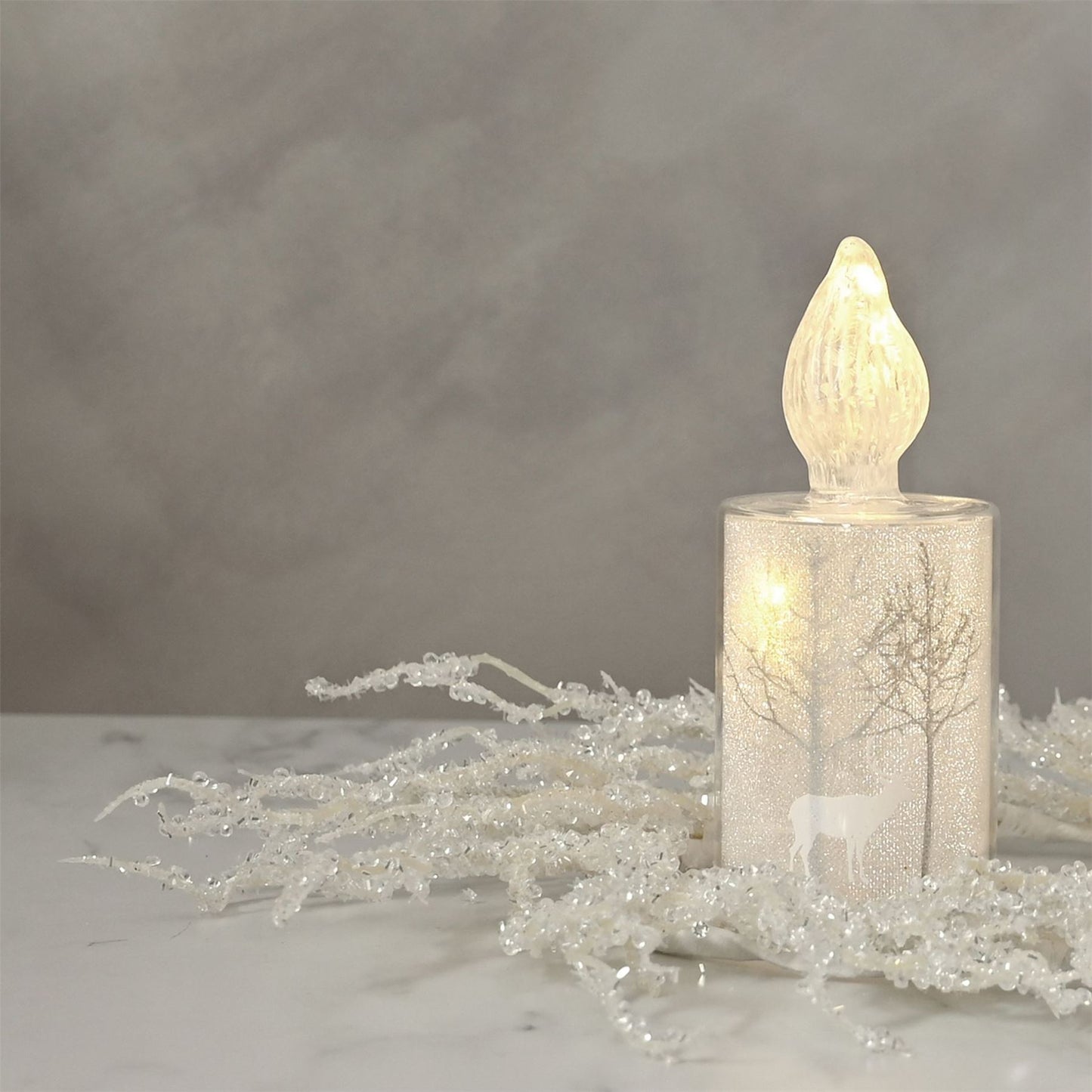 Silver Forest Scene Small LED Glass Candle Light