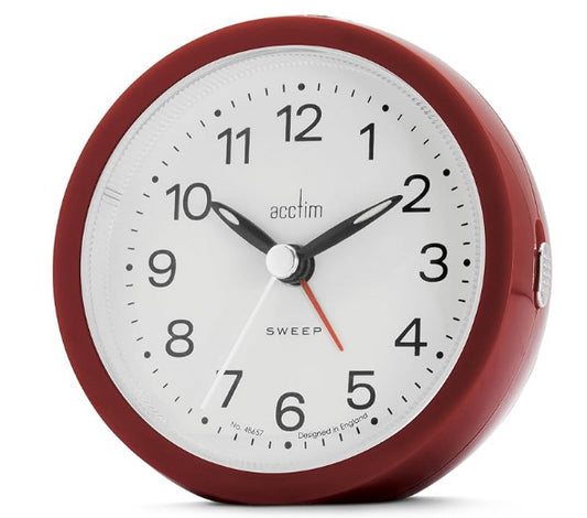 Acctim Elana Red Non-Ticking Sweep Analogue Alarm Clock 15764