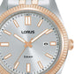 Lorus Mens Basic Fashion Date Grey Sunray Dial Two tone Rose gold and Silver Stainless Steel Bracelet Watch RH974QX9