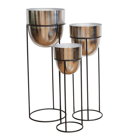 Hestia Set of 3 Extra Tall Silver Metal Planters