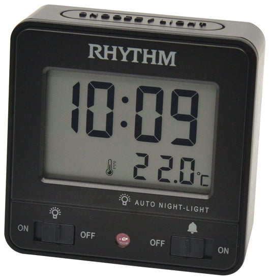 Rhythm LCD Alarm Table Clock Beep/Snz/LED/Cal/Therm/Hygro