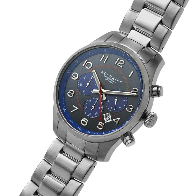 Accurist Mens Dated Chronograph Grey Dial with Silver Stainless Steel Bracelet Watch 7408