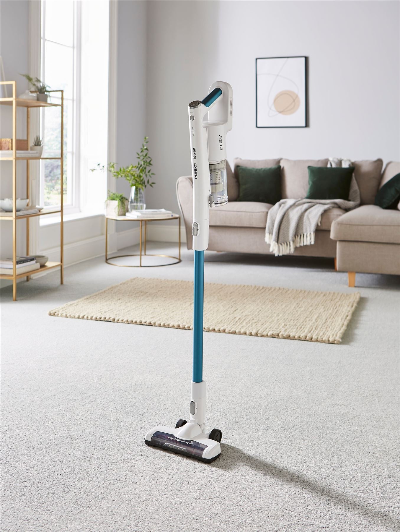 Swan Rapidclean Cordless Ultra Lightweight 3-in-1 Stick Vacuum Cleaner, 0.45L Dust Capacity, 40 Min Run Time, Blue & White