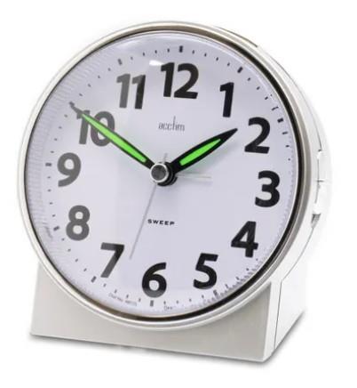 Acctim Micah Round Mid Sized Bedside Non Ticking Quartz Alarm Clock 1647 Available Multiple Colour