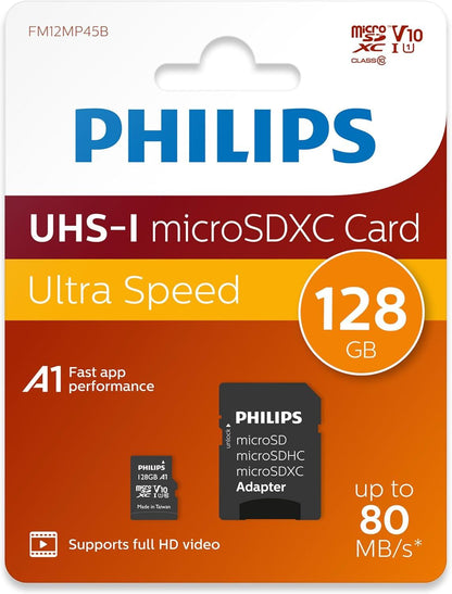 Philips Micro SDXC Card 128 GB Class 10 UHS-I U1 with Adaptor