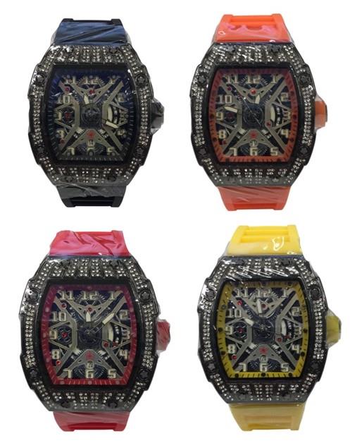 New Rubber Gents Black Bling Fashion Quartz Movement Dated Skeleton Clear Dial Rubber Strap Watch Available Multi Colour NY London