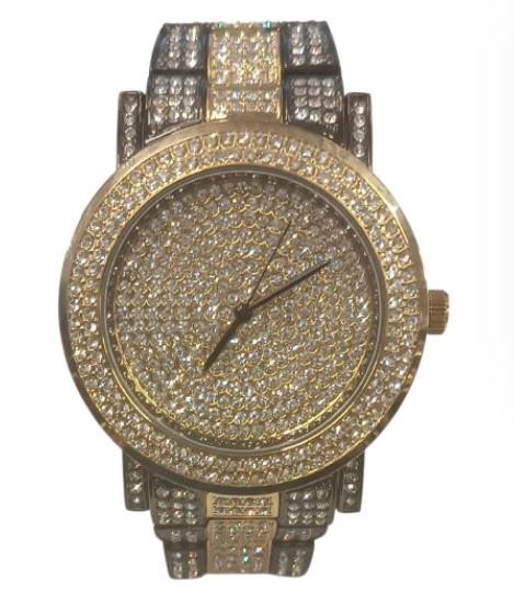 NY LONDON MENS BLING WATCH PI-7625 GUN GOLD