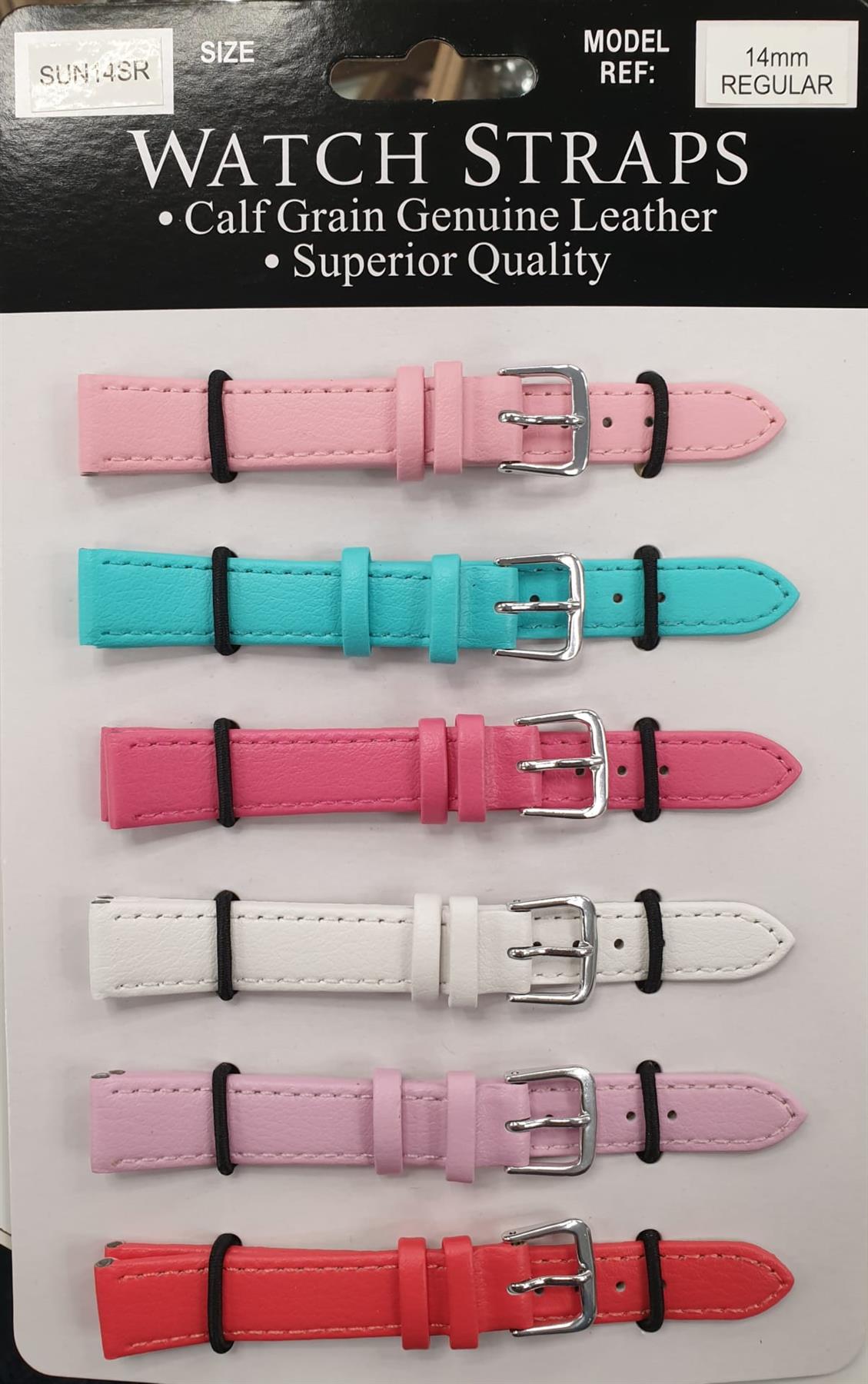 SUNSR Sun Mixed Colour Calf Leather Watch Straps Regular card of 6 - Silver Buckle