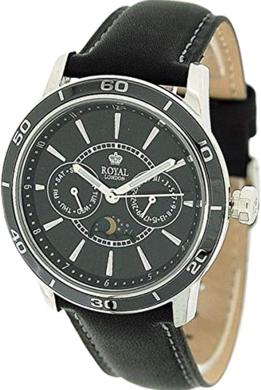 Royal London Mens Fashion Calender Date Black Dial With Black Leather Strap Watch 41124 – 03