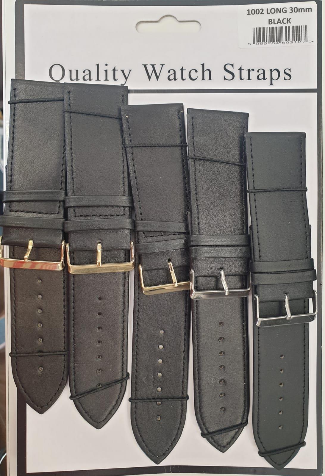 Black Leather Extra Long Watch Straps Pk10 Available sizes 6mm - 30mm 1002BK