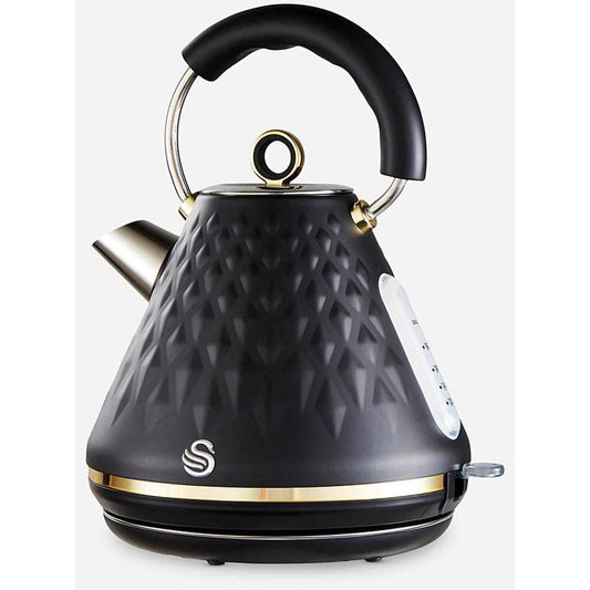 Swan Gatsby Black and Gold 1.7 Litre Pyramid Kettle, 3 KW Rapid Boil