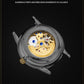 NY London Mens Automatic Hollow mechanical Dial Analogue Gold/Brown Leather Strap Watch