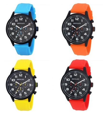Henley Mens Fashion Sports Coloured Highlights Rubber Silicone Watch H02224 Available Multiple Colour