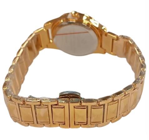 Clasico Ladies Bling Dated Water Resistant Round Dial Gold Metal Strap Watch