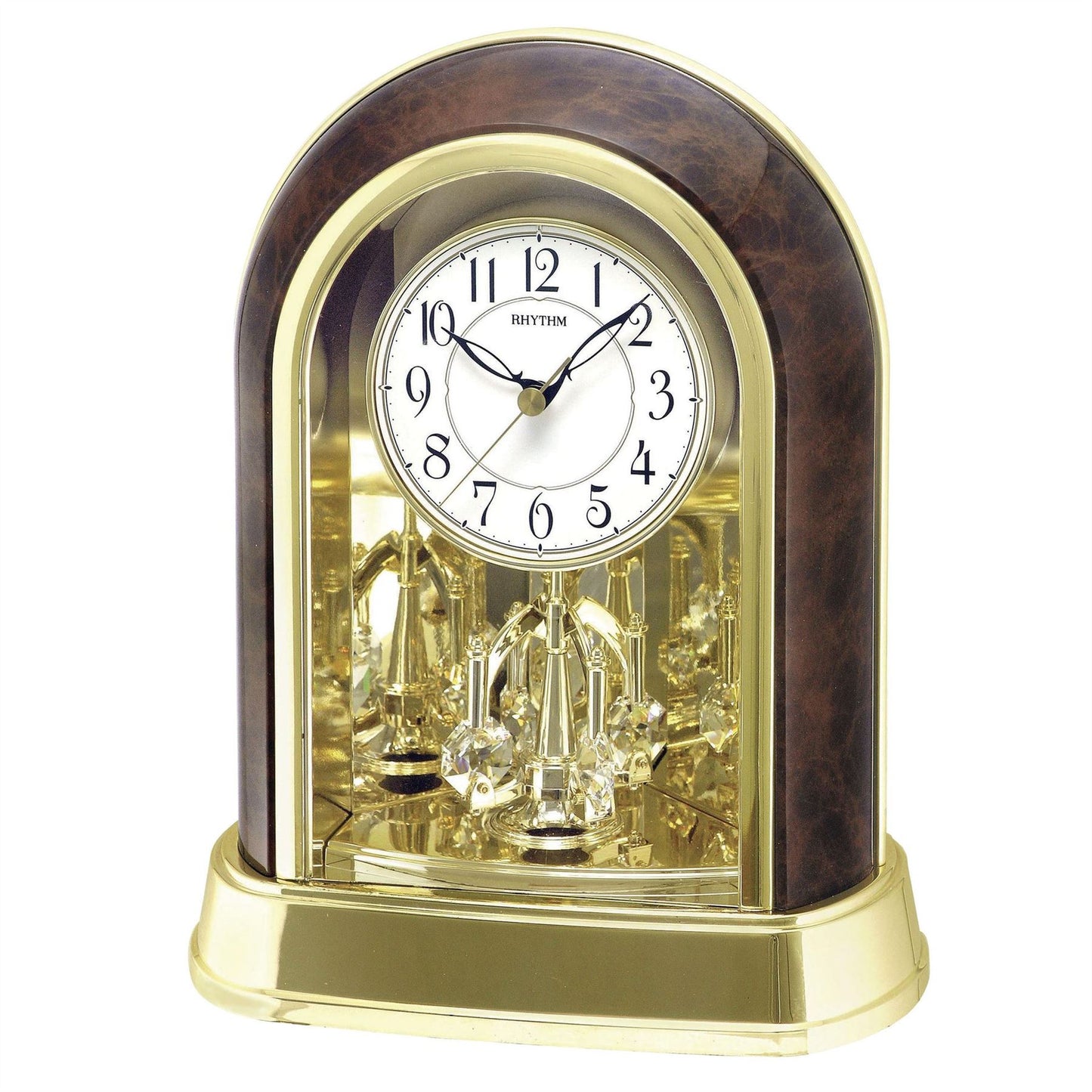 Rhythm Contemp mantel clock wood effect arched