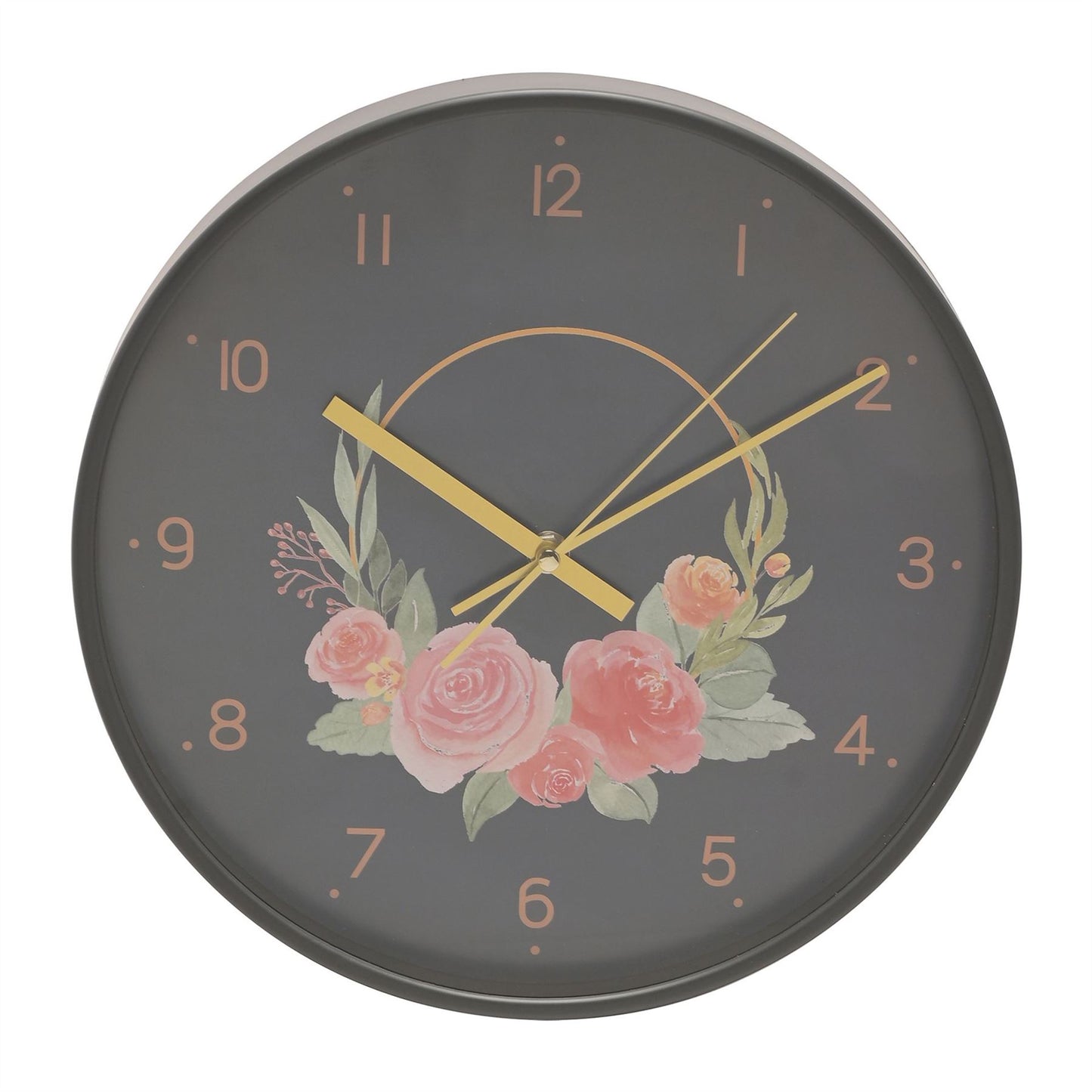 Hometime Round Wall Clock Rose Design 12"