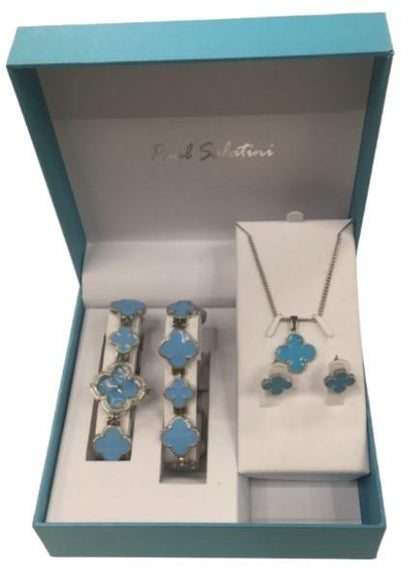 Paul Salatini Ladies Fashion Bling Dial Silver Bracelet Watch Bracelet, Necklace & Earrings Gift Sets 2531 Available Multiple Coloue