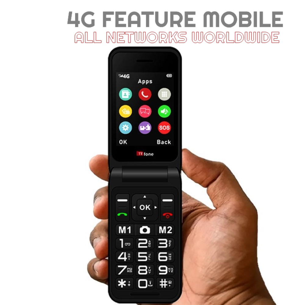 TTfone TT760 Flip 4G Big Button Mobile Phone for the Elderly with Emergency Assistance Button Black/Red