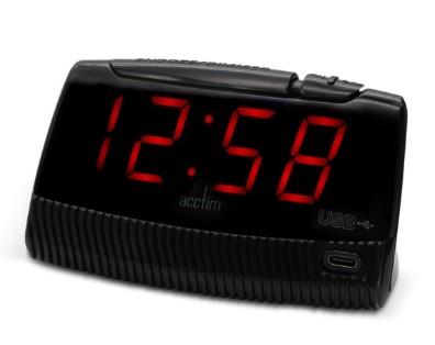 Acctim Wade 1.2" Red LED Smart USB Connector Digital Black Alarm Clock 16553