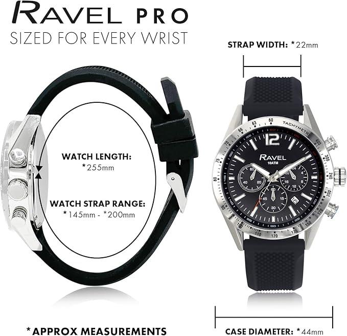 Ravel Mens Fashion Sports Multi 100m Water Resistant Chronograph Dated Rubber Strap Watch RPR-M Available Multi Colors