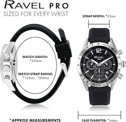 Ravel Mens Fashion Sports Multi 100m Water Resistant Chronograph Dated Rubber Strap Watch RPR-M Available Multi Colors