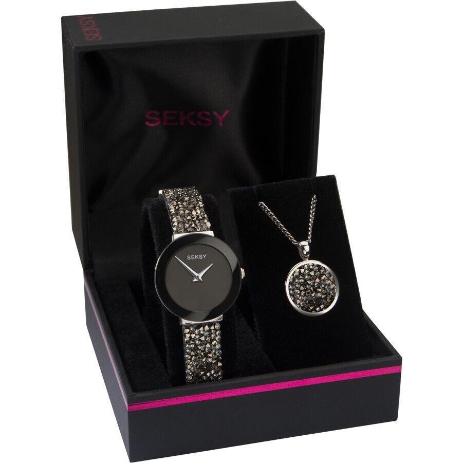 Sekonda Seksy Ladies Fashion Sparkle Bracelet Watch and Necklace Gift Set