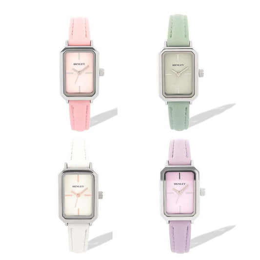Henley Womens Mnimal Rectangular Leatherette Fashion Watch - Purple/Green/Pink/White