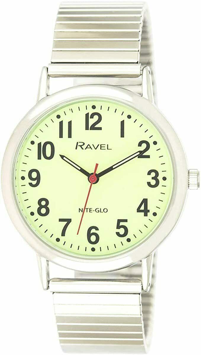 Ravel Mens Glow in The Dark Luminous Dial Watch - Stainless Steel Expander Bracelet R.GLEX.01