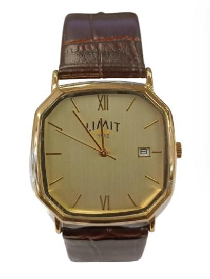 Limit Mens Basic Dated Golden dial with Brown Faux Leather Dress Watch