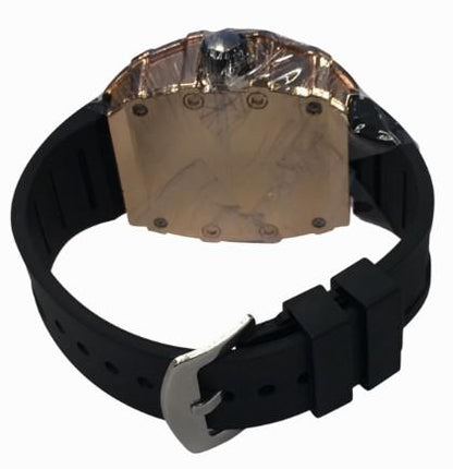 New Rubber Gents Black Screw Fashion Quartz Movement Dated Skeleton Clear Dial Rubber Strap Watch Available Multi Colour NY London