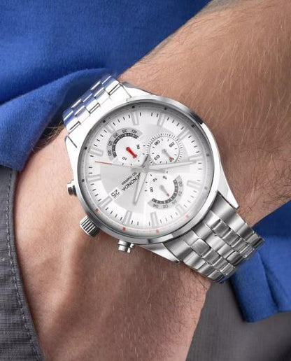 Sekonda Mens Chronograph 44mm Date Silver-White Dial With Stainless Steel Silver Bracelet Watch 30109